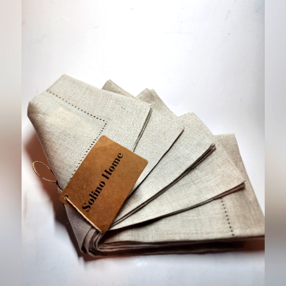 Solino Home Linen Napkins Light Natural – 100% Pure Linen Dinner, 14" x 18"